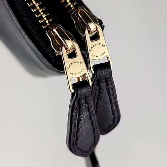 COACH Black Leather Wristlet Wallet Dual Zip Compartment Gold Tone Hardware - Picture 7 of 16